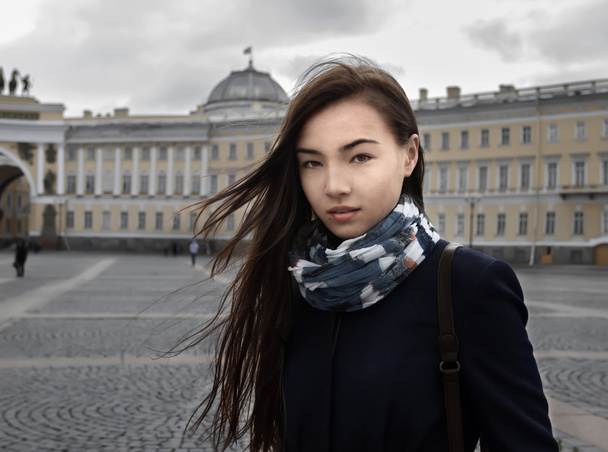 Beautiful brunette young woman wearing coat. - Valokuva, kuva