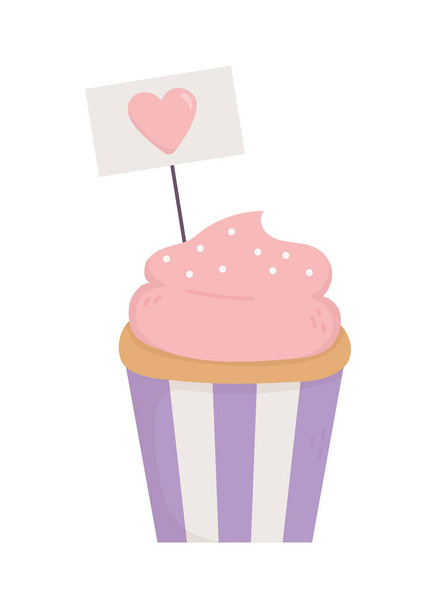 Šťastný Valentýn, sladký dortík znamení srdce dekorace - Vektor, obrázek