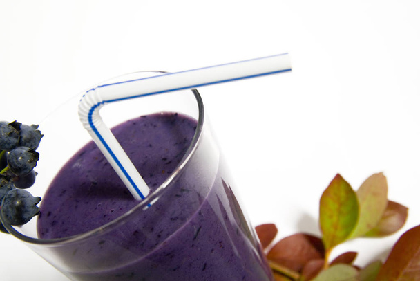 blueberry smoothie in glass with spoon - Fotografie, Obrázek