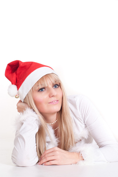 girl in santa hat - Fotoğraf, Görsel