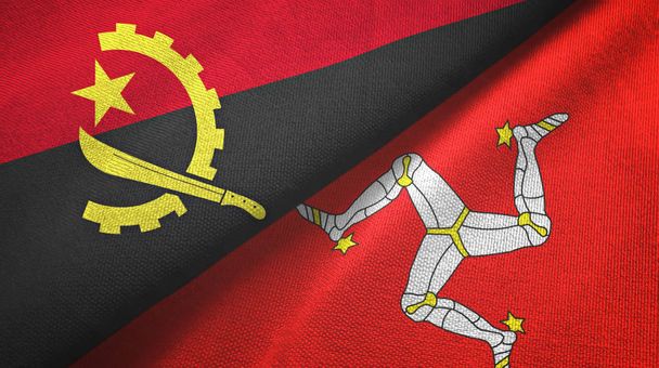 Angola i Wyspa Mann dwie flagi tkaniny tekstylne, tekstura tkaniny - Zdjęcie, obraz