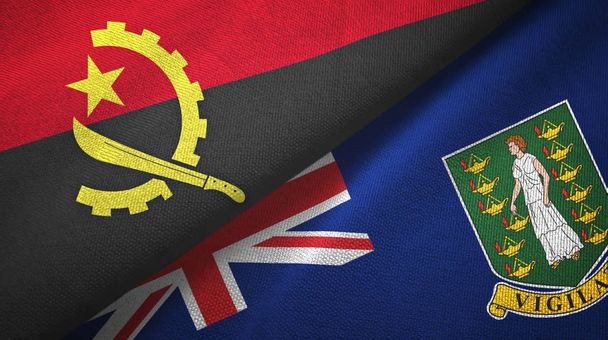 Angola i Wyspy Dziewicze Brytyjskie dwie flagi tkaniny tekstylne, tekstura tkaniny - Zdjęcie, obraz