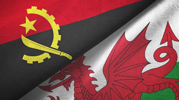 Angola a Wales dvě vlajky textilní tkaniny, textura tkaniny - Fotografie, Obrázek