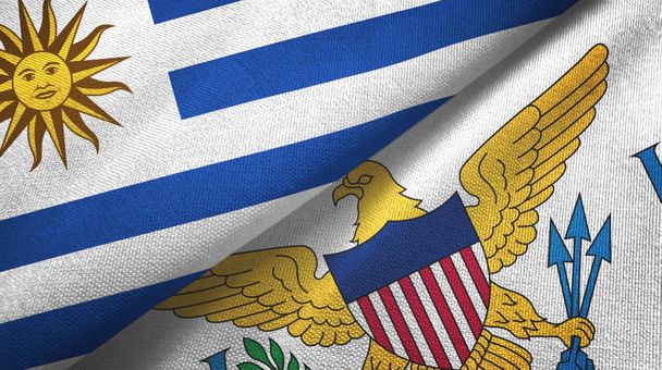 Urugwaj i Wyspy Dziewicze Stany Zjednoczone dwie flagi tkanina tekstylna, tekstura tkaniny - Zdjęcie, obraz