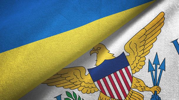 Ukrayna ve Virgin Adaları Amerika Birleşik Devletleri iki bayrak tekstil kumaşı, kumaş dokusu - Fotoğraf, Görsel