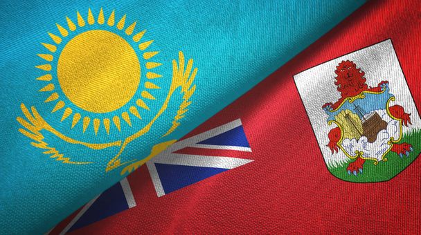 Kazakistan ve Bermuda iki bayraklı kumaş, kumaş dokusu - Fotoğraf, Görsel