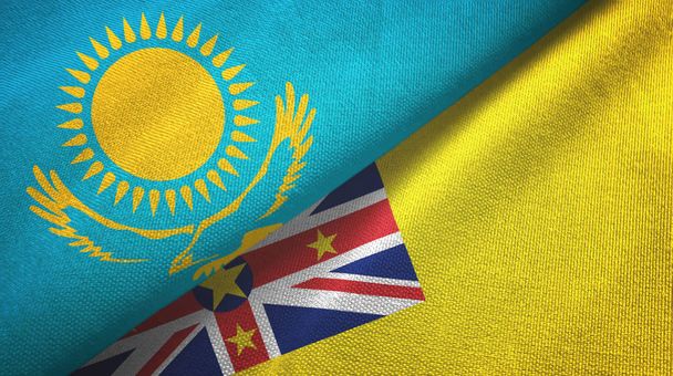 Kazajstán y Niue dos banderas tela textil, textura de la tela
 - Foto, imagen