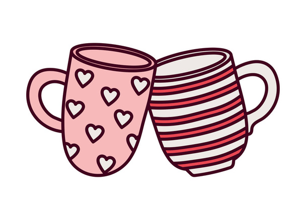 Día feliz, romántico café tazas de decoración tarjeta. - Vector, imagen