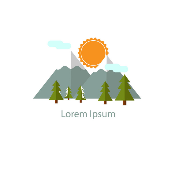 pine tree and sunrise logo vector illustration. winter and sun symbol icon. - Vector, Image