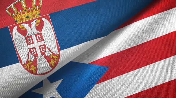 Serbia and Puerto Rico two flags textile cloth, fabric texture - Photo, Image