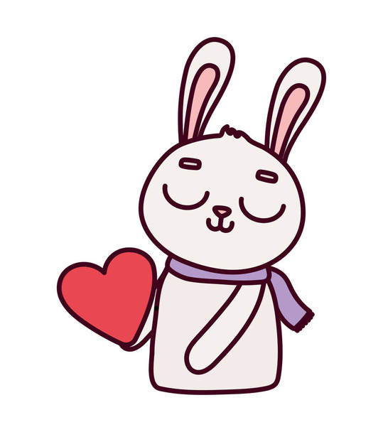 happy valentines day, cute bunny with red heart love passion - Вектор, зображення