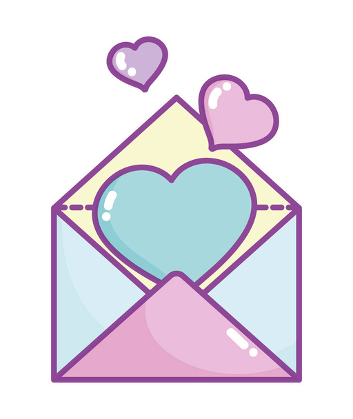 happy valentines day, envelope message with hearts love romantic - Вектор, зображення