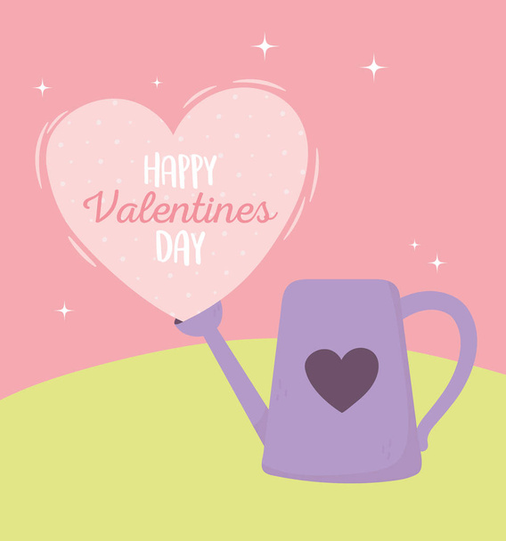 happy valentines day, watering can pink heart lettering - Vettoriali, immagini
