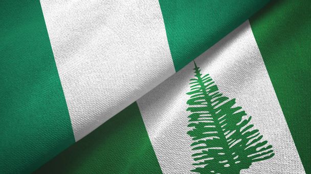 Nigeria and Norfolk Island two flags textile cloth, fabric texture - Photo, Image