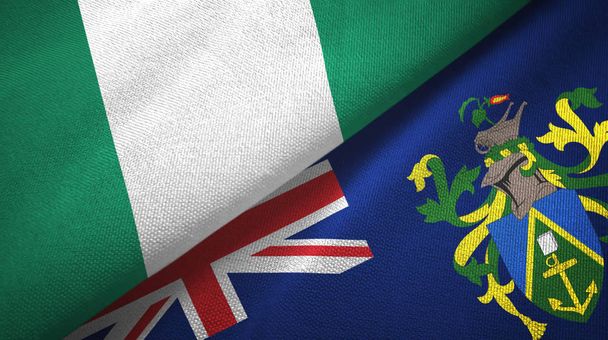 Νιγηρία και Νήσοι Πίτκερν δύο σημαίες ύφασμα, υφασμάτινη υφή - Φωτογραφία, εικόνα