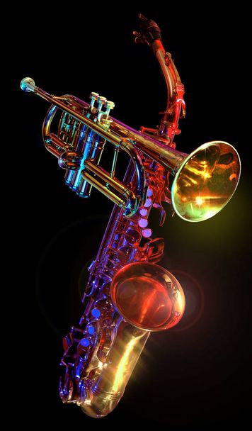 Saxophon isoliert auf schwarzem Hintergrund - Foto, Bild