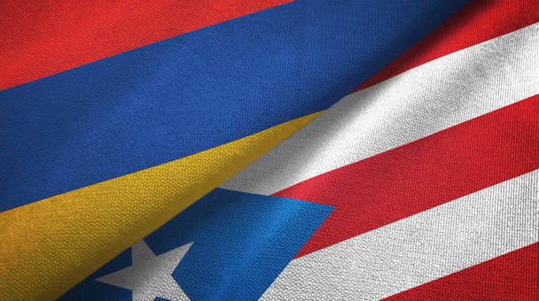 armenia und puerto rico zwei flaggen textilstoff, textur - Foto, Bild