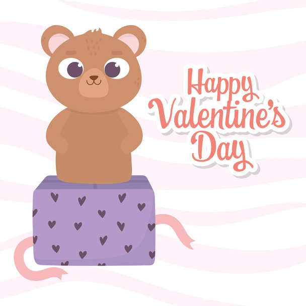 happy valentines day, cute bear on gift box hearts love decoration - Vektori, kuva