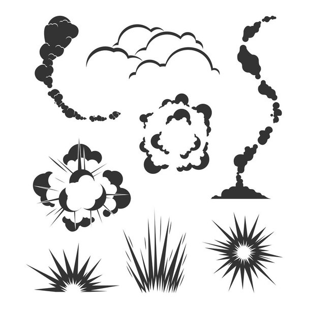 Swoshコミックの煙のロゴベクトルのセット。エネルギー爆発効果と漫画爆風ベクトルイラスト。クラウドロゴアイコンのコンセプト - ベクター画像