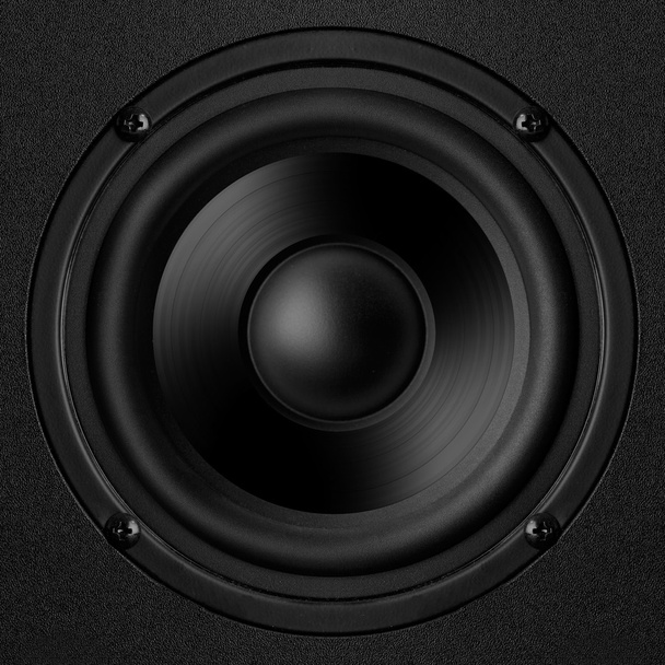 Black speaker with a metal membrane - Φωτογραφία, εικόνα