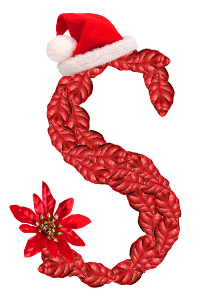 Christmas letter S with Santa Claus cap and stocking. - Photo, Image