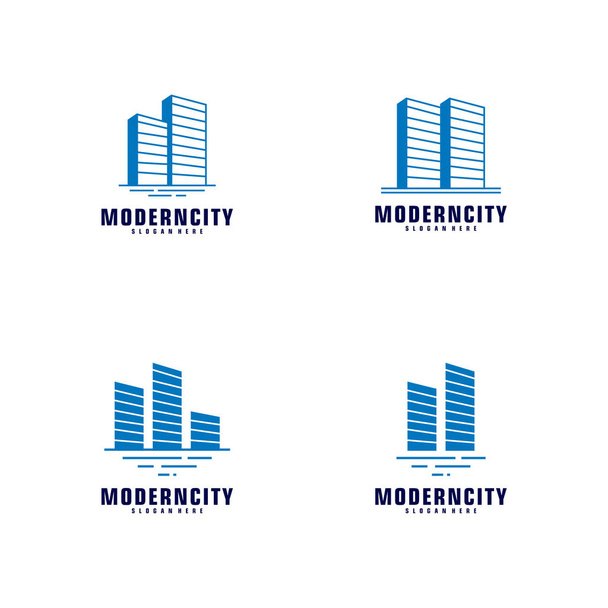 Set Of Modern City Logo Design Template. Skyline Design Vector Illustration - Vector, Image