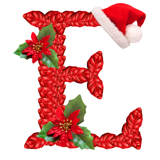 Christmas letter E with Santa Claus cap. - Photo, Image