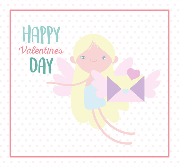 happy valentines day, cute cupid with envelope letter heart romantic - Vektori, kuva