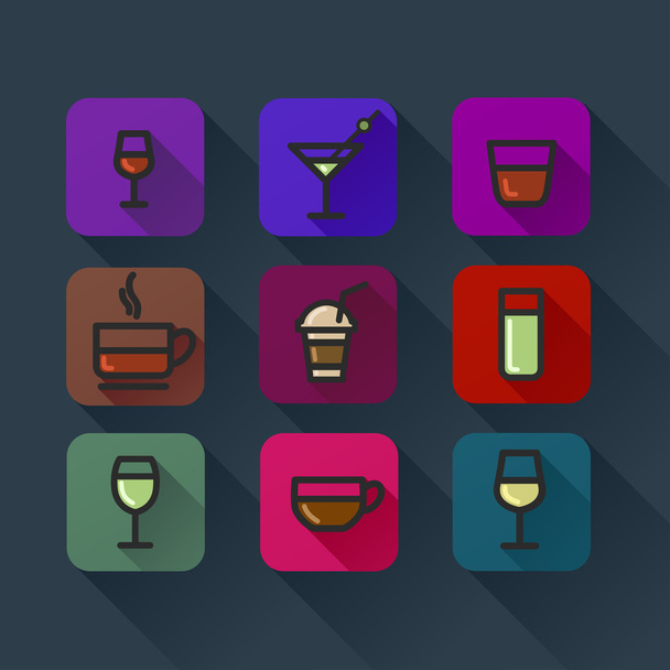 Drinks set icons colorful flat design - Vector, Image