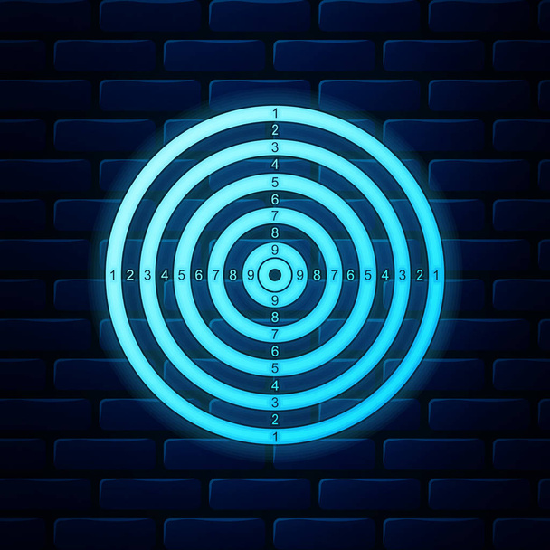Neon incandescente Obiettivo sport per sparare icona della competizione isolato su sfondo muro di mattoni. Bersaglio pulito con numeri per tiro a tiro o tiro con la pistola. Illustrazione vettoriale
 - Vettoriali, immagini