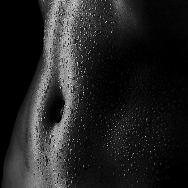 Sexy women's tummy in drops of sweat, ABS - Φωτογραφία, εικόνα