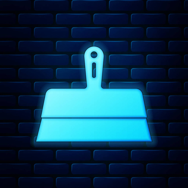 Glowing neon Putty knife icon isolated on brick wall background. Spatula repair tool. Spackling or paint instruments. Vector Illustration - Vector, Image