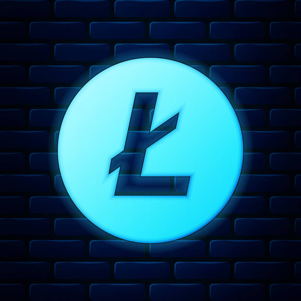 leuchtende Neon-Kryptowährung Münze litecoin ltc Symbol isoliert auf Ziegelwand Hintergrund. physische Bitcoin. Digitalwährung. Altmünzsymbol. Blockchain-basierte sichere Kryptowährung. Vektorillustration - Vektor, Bild