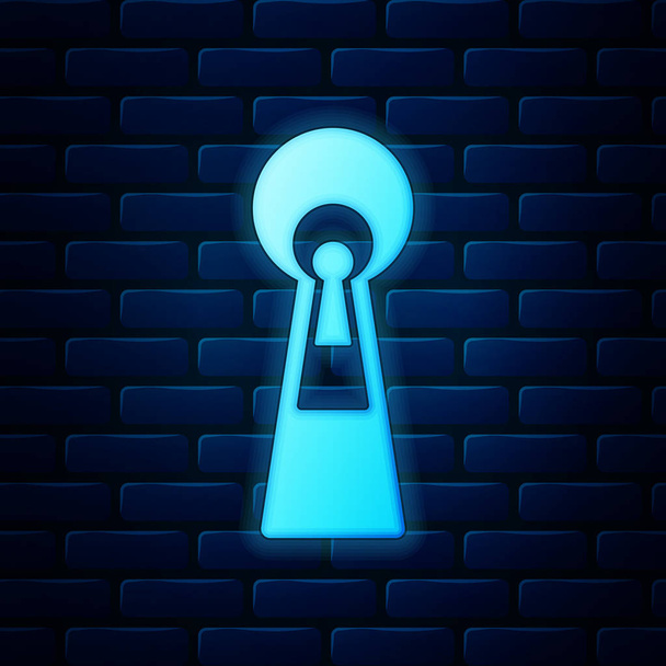 Ікона неонового отвору ізольована на задньому плані цегляної стіни. Ключ до успіху, бізнес-концепція. Keyhole висловлює концепцію загадки, секрету, погляду, безпеки, безпеки. Векторний приклад - Вектор, зображення