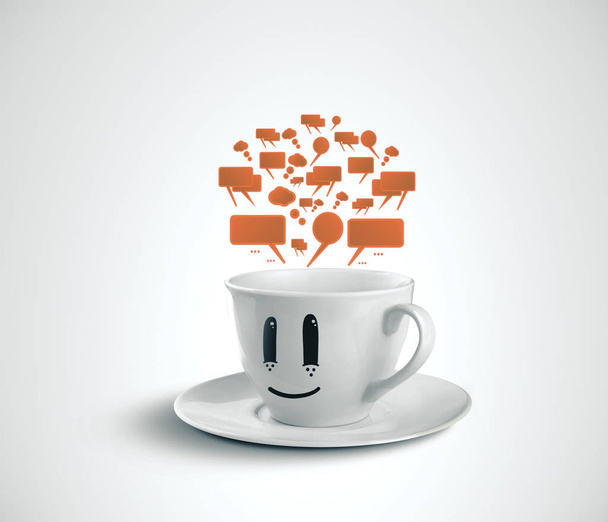 Biała filiżanka kawy uśmiechnięta - Zdjęcie, obraz