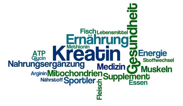 Nube de palabras sobre fondo blanco - Creatina - Kreatin (alemán
) - Foto, imagen