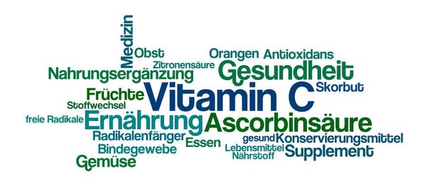 Wortwolke auf weißem Hintergrund - Vitamin C) - Foto, Bild