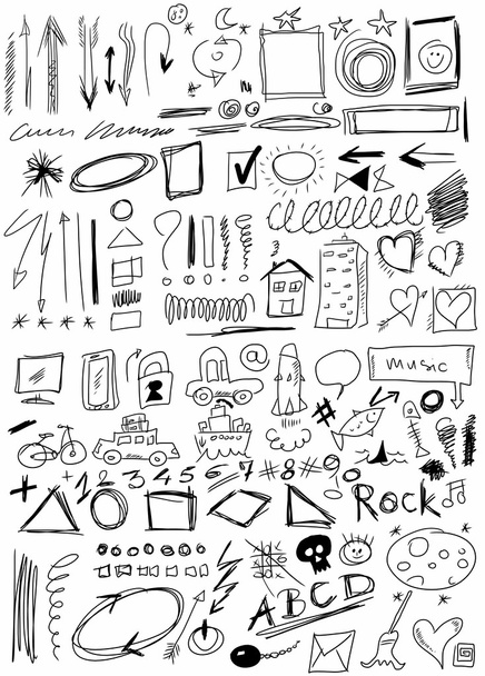 Set hand drawn, doodle, arrow, shapes, line, numbers, circle, square - Fotó, kép