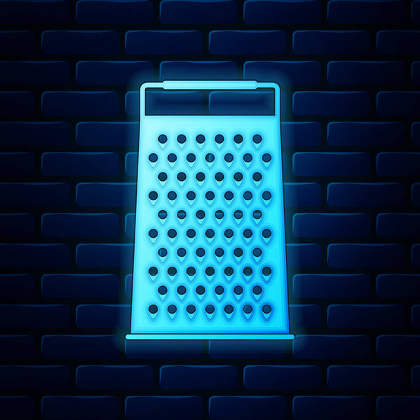 Светящийся значок неоновой решетки изолирован на фоне кирпичной стены. Кухонный символ. Векторная миграция
 - Вектор,изображение