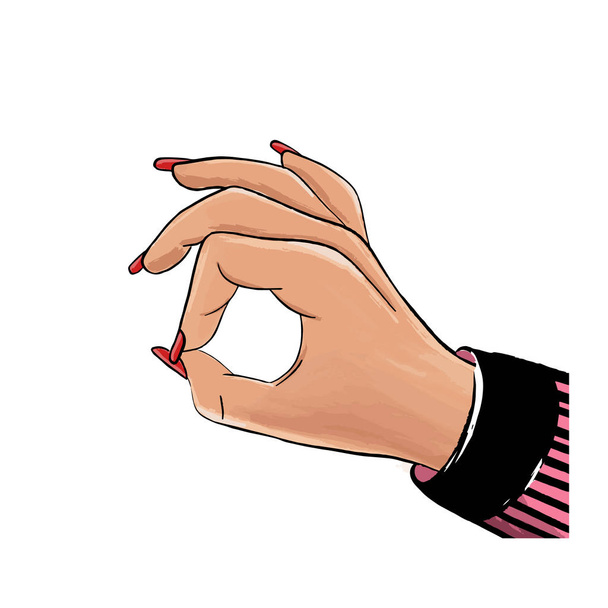 Mão feminina mostrando ok, em um fundo branco
 - Vetor, Imagem