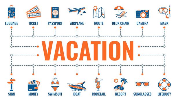 Banner de tiempo de vacaciones y turismo
 - Vector, imagen