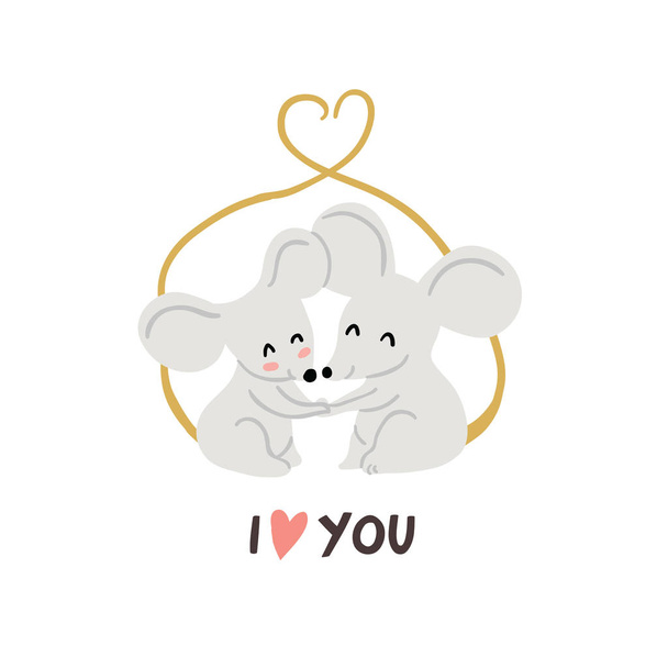 Cute mouses in love illustration, valentines day - Vector, Image
