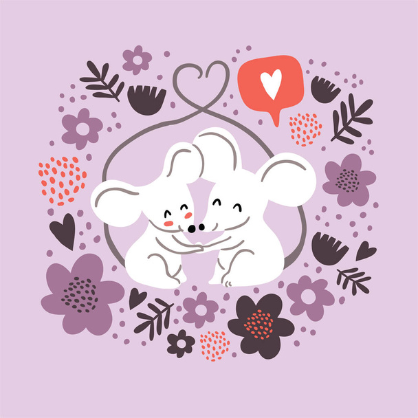Cute mouses in love illustration, valentines day - Vector, Image