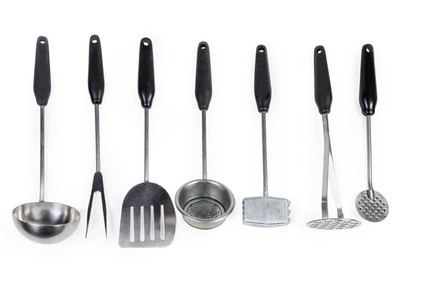 Set of different cooking utensils on a white background - Photo, Image