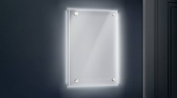 Placa de nombre de vidrio vacía atornillada a la pared cerca de la puerta
 - Vector, imagen