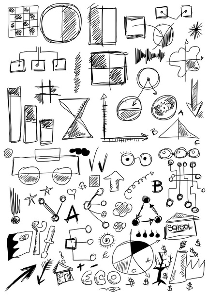 Hand drawn design elements business , doodle arrow, shapes, line, numbers, circle, square - Fotó, kép