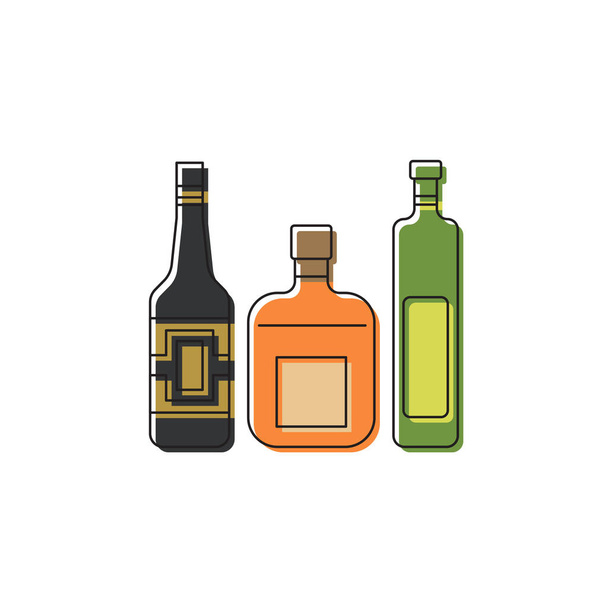 Alcohol beverage bottles vector icon symbol isolated on white background - Vector, Image