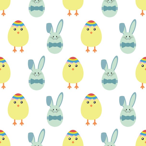 Cute vector yellow chic and green egg bunny - Vector, Image