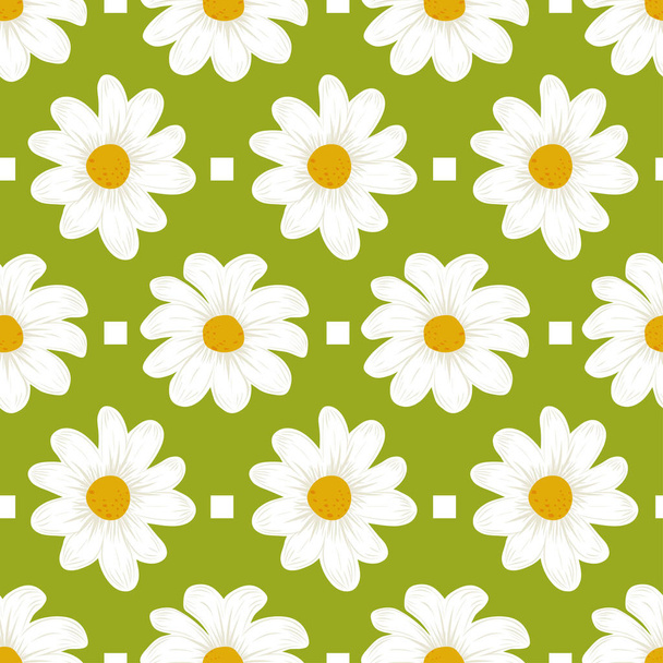Floral pattern daisy flowers seamless green background - Vektör, Görsel
