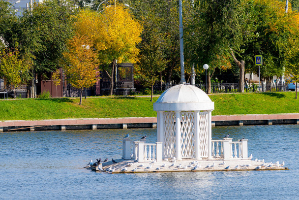 Astracán, Rusia. El antiguo estanque con el nombre Lago de los Cisnes en el centro de la ciudad - Foto, imagen